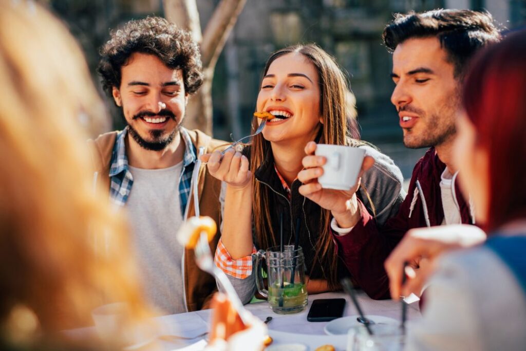 Friends dining outside